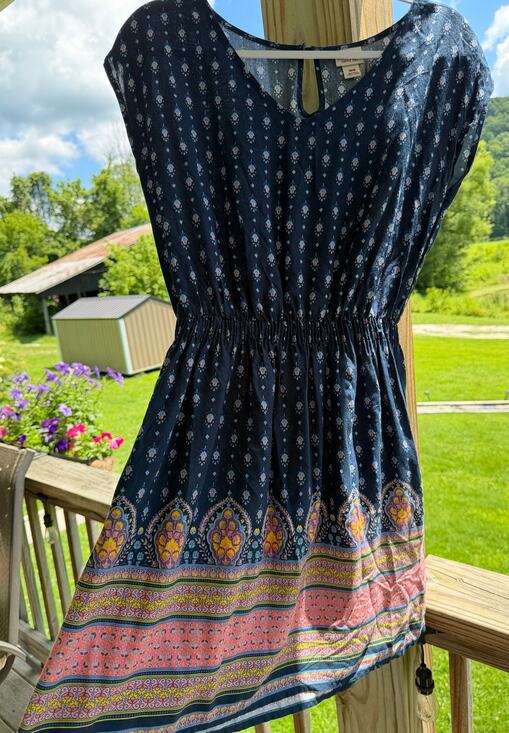 Mossimo Supply Co. Dresses & Skirts - Boho Festival Hippie Coastal Mossimo Supply Co Border Print Navy Floral Dress M
